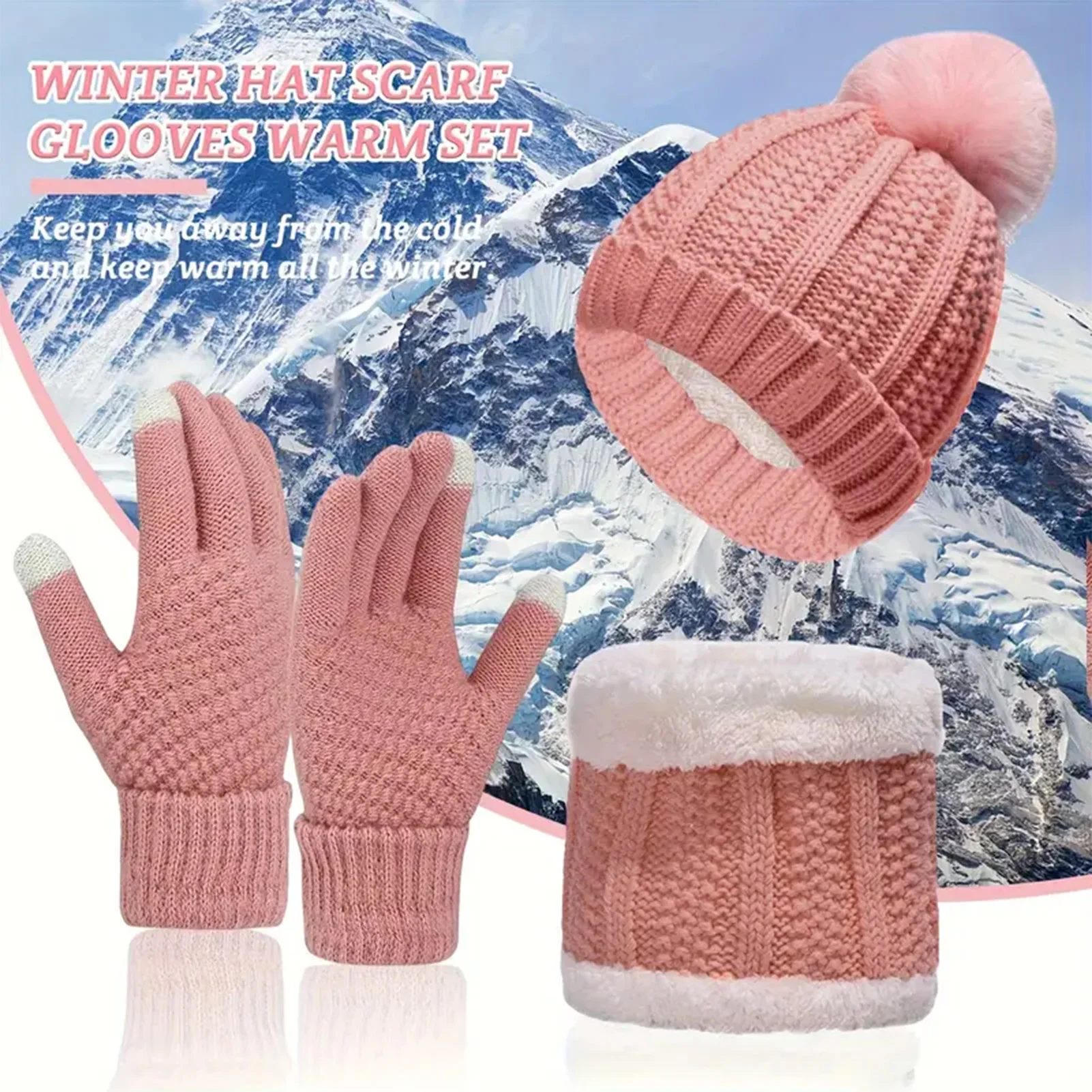 

3pcs Winter Warm Clothing For Men And Women Windproof Thickened Knitted Scarf Set Camping Hiking Cycling Riding Warm Headwear