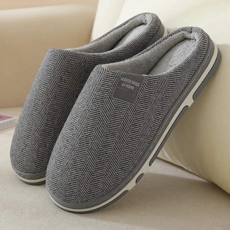 

Big Size 50 51 Men House Warm Slippers Winter Floor Shoes Soft Plush Casual Couples Non-Slip Bedroom Plush Flats Cotton Slipper
