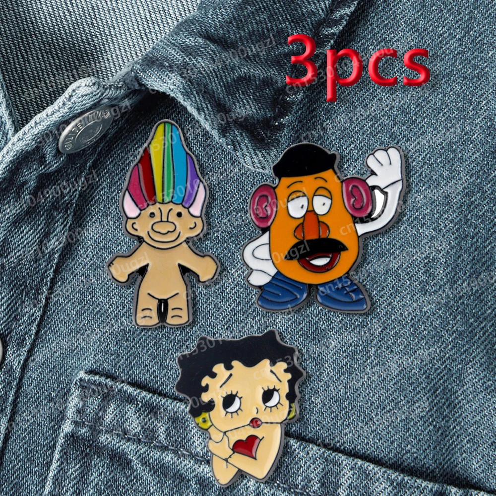 Cute Enamel Pins Brooch Cartoon Anime Betty-Boops Rainbow Head Badges Denim Lapel Pin Jewelry Accessories Gift for Kids Friends