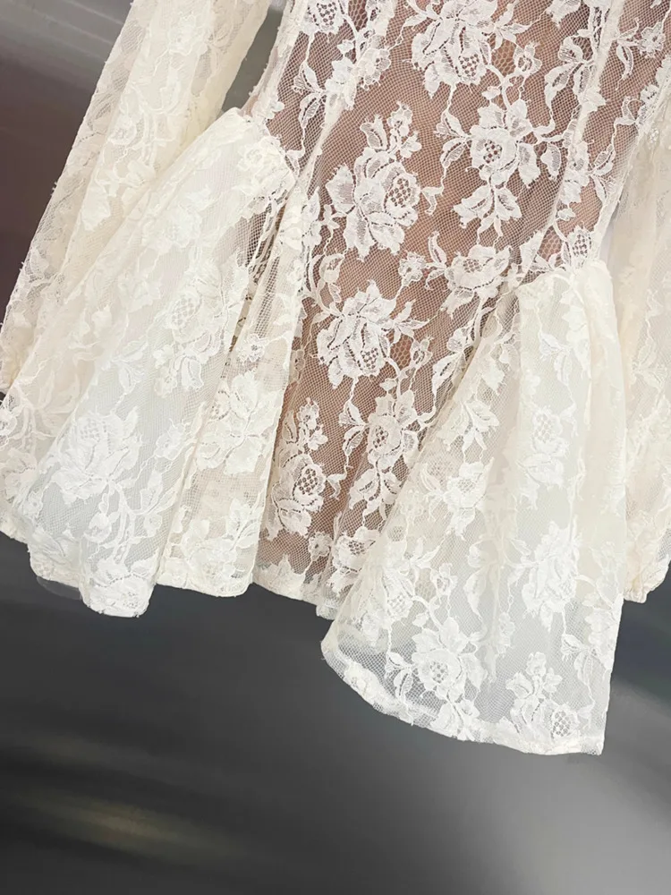 DFDG femmes 2025 élégant concepteur col carré dentelle broderie découpé a-ligne robe printemps été mode fête robe de plage