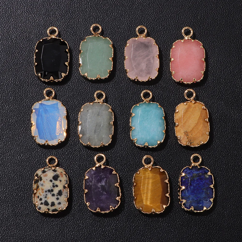 2pcs Charm Semi-Precious Stone Pendant Square Double Hole Connector Charms Jewelry Making Pendentifs Fashion DIY Necklace