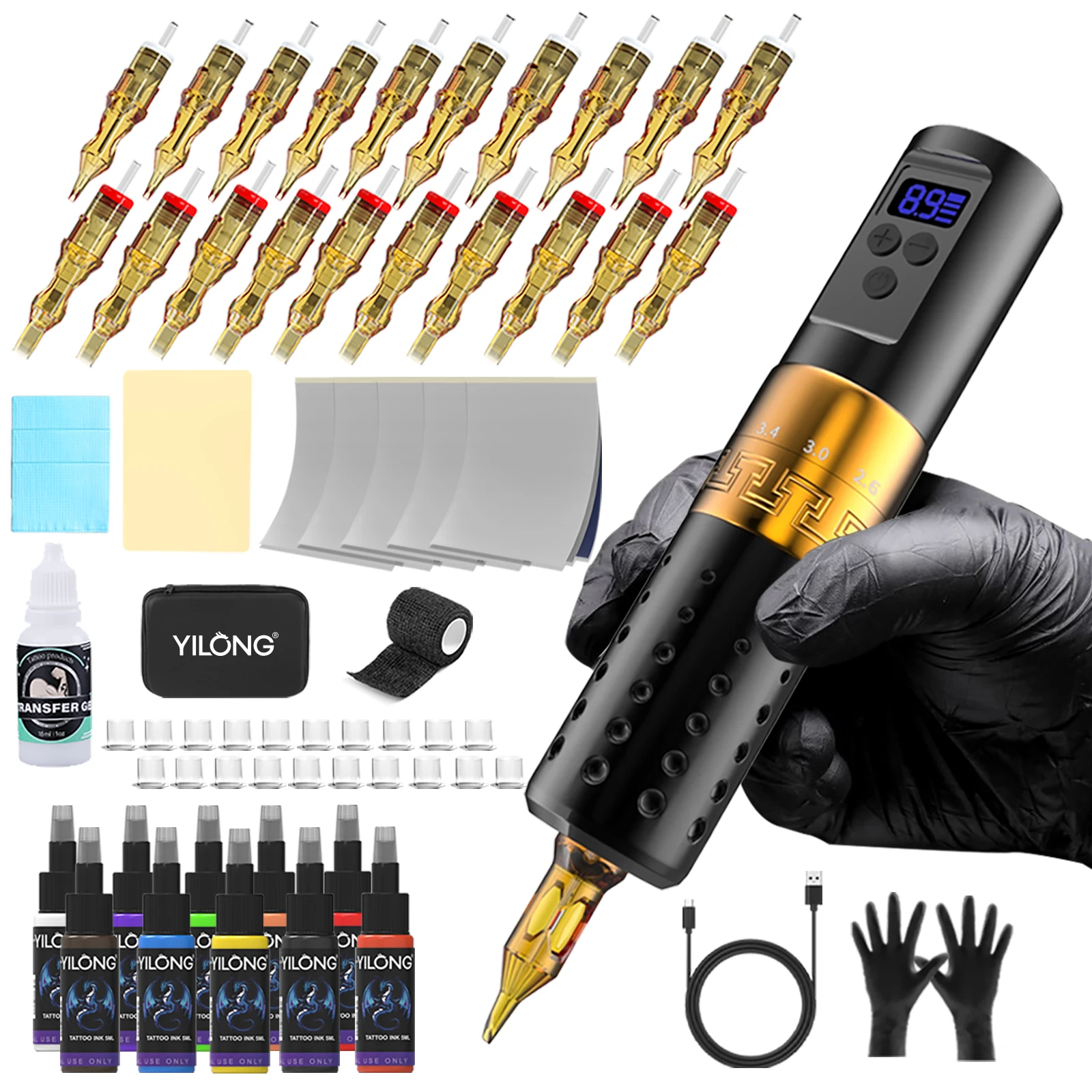 

YILONG 66PCS Accessories Complete Tattoo Kit Include -Wireless Adjustable Stroke 2.7-4.5mm Tattoo Pen Set for Tattoo Artist
