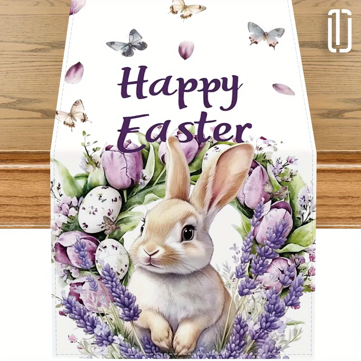 1 Piece Happy Easter Table Runner - 1 Vibrant Rabbit and Lavender Design, Suitable for Dinner Parties, Holiday Parties, Family Gatherings