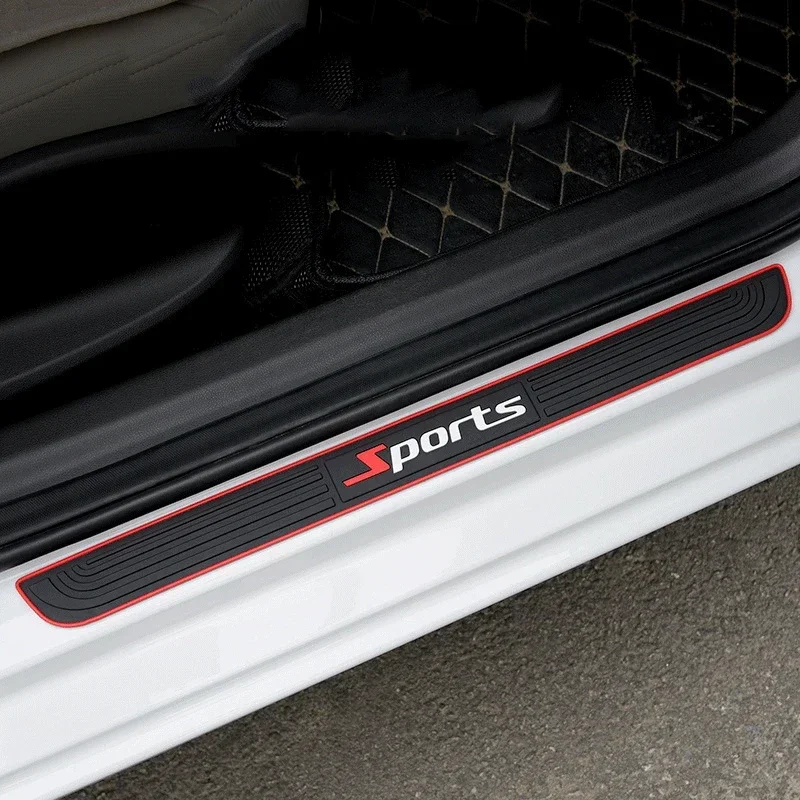 4PCS Rubber Car Threshold Bumper Strip SPORT Alphabetical Door Decorative Strip Anti-friction Scratch Car Exterior Accessories