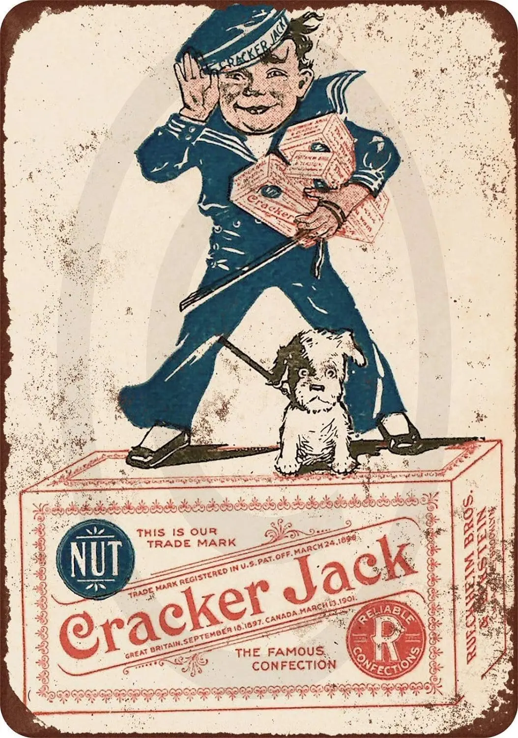 Ranch Pub 1918 Cracker Jack Candy Vintage Look Tin Sign Bar Home Decoration Sign Gift for Parents,friends, Home Office Restau