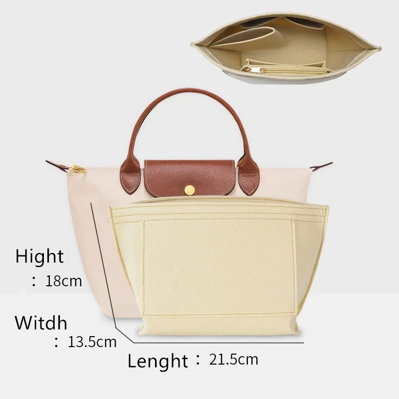 Bag Organizer For Longchamp Small Tote Finishing Bag Insert Handbag Large Capacity Felt Inner Liner DIY Upgrade Accessories