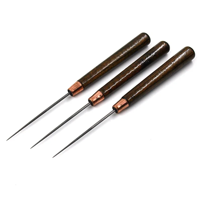 1pc DIY Sewing Punch Awl, Wooden Handle with Steel Head, Shoe Repairing Drill, Durable Manual Leather Craft Awl Hand Sewing Tool