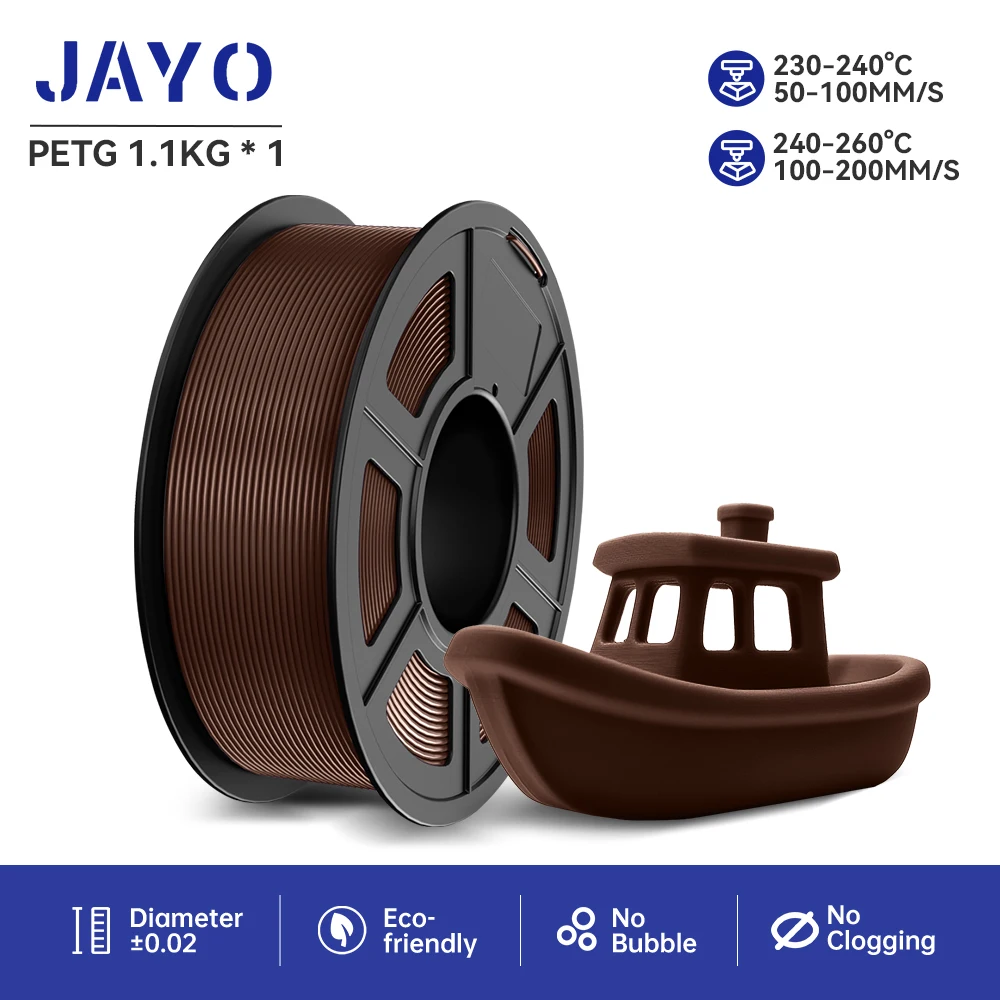 JAYO petg 3D-Filament PETG 1,75 mm 1 kg Ordentlich gewickelte Zähigkeit, keine Blasen, 3D-Drucker-Filament für FDM Muticolor
