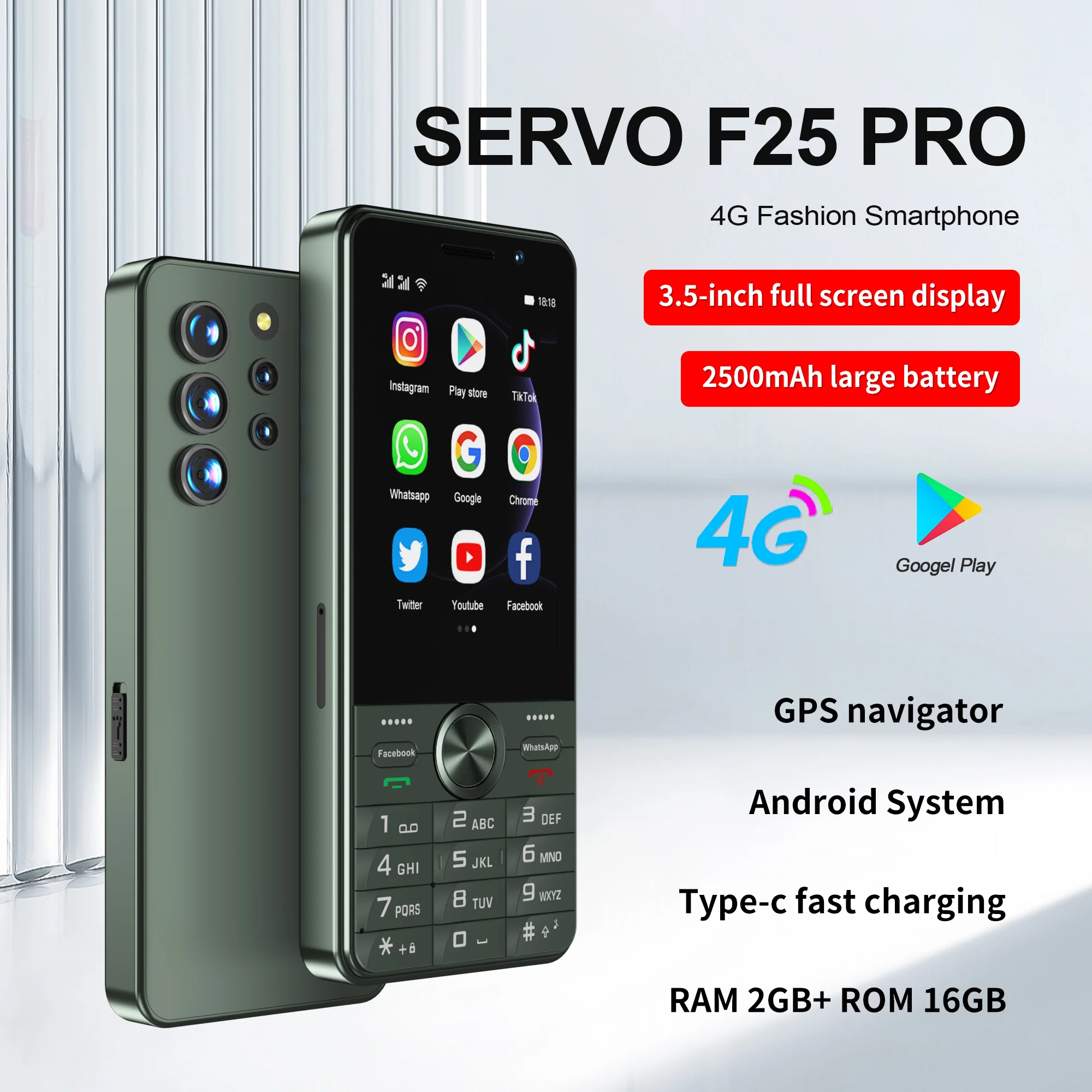 SERVO F25 PRO 4G Smartphone Android 8.1 OS 2+16GB ROM Camera 2500mAh Dual SIM Standby Button Smart Cellphones Google Play Store