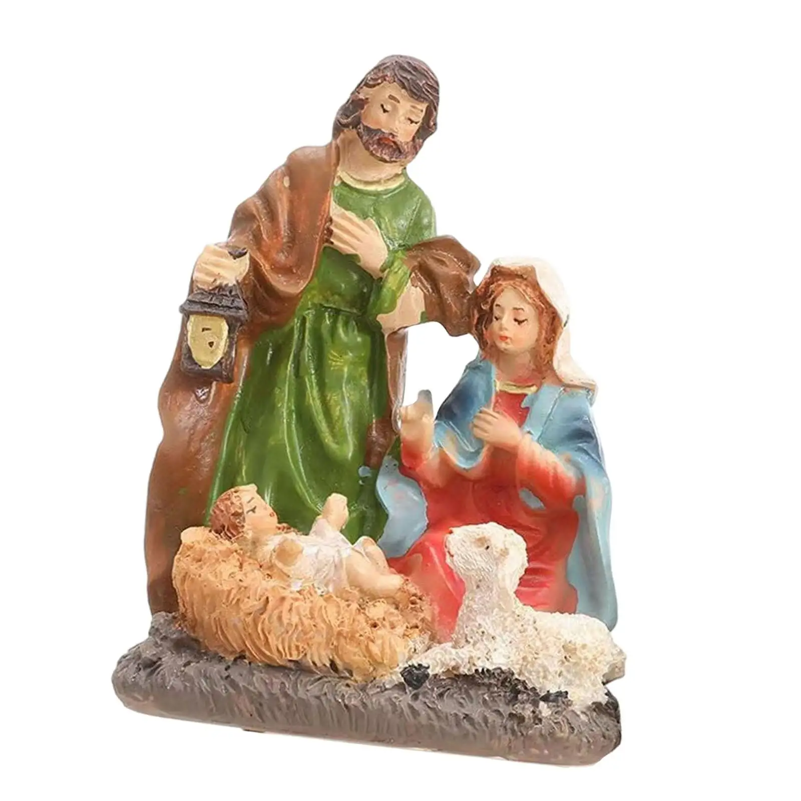 Christmas Nativity Scene Figurine Resin Sculpture Scene Layout Home Decor Crafting Xmas Statue for Indoor Farmhouse Tabletop