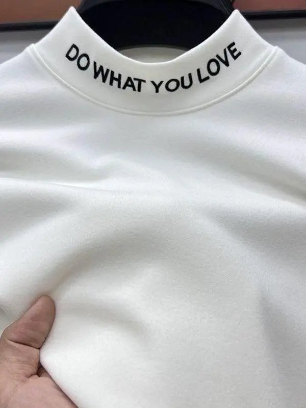 

Double-Sided Velvet High-End Long Sve f-High Collar Letter T-irt Warm Base Layer Ci Walk All-Season Men's Faion