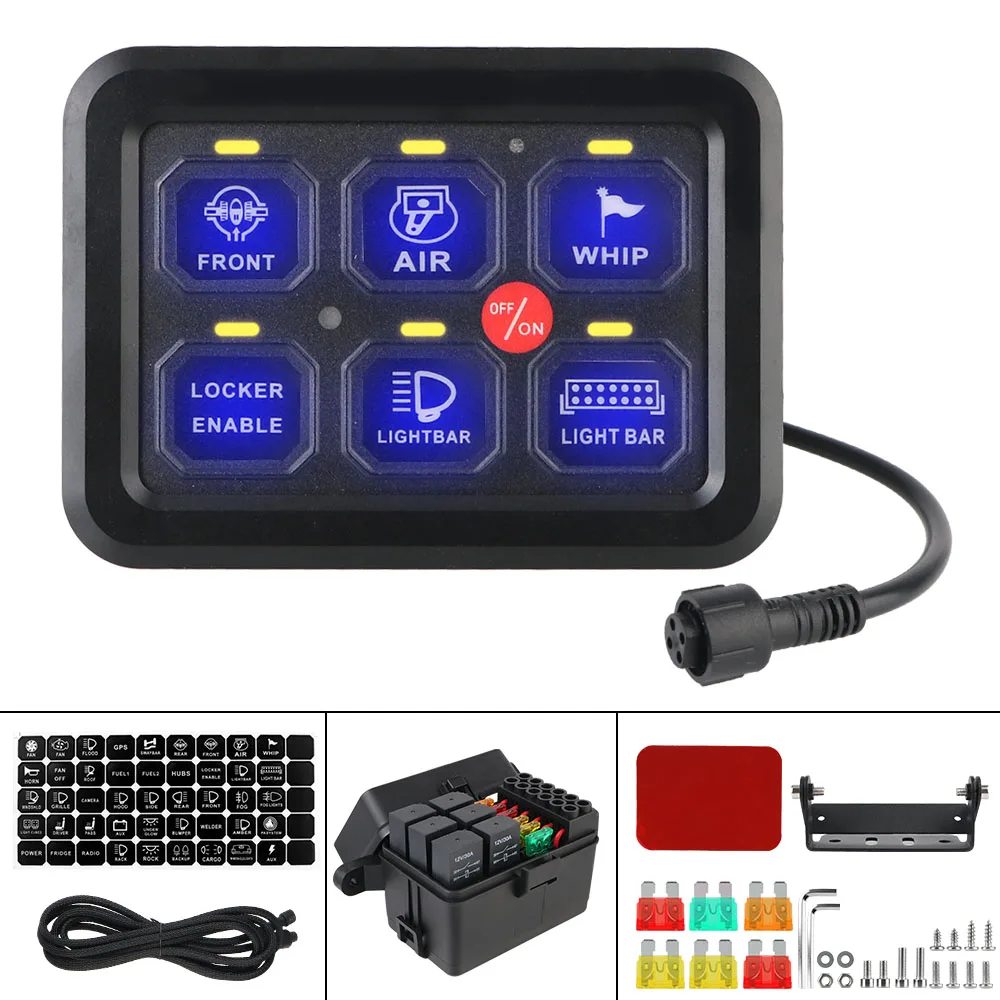 

12V On Off Switch Car accessories Control Panel Combination Switch Car LED Switch Panel Light Senstive Light Switches 6 Gangs