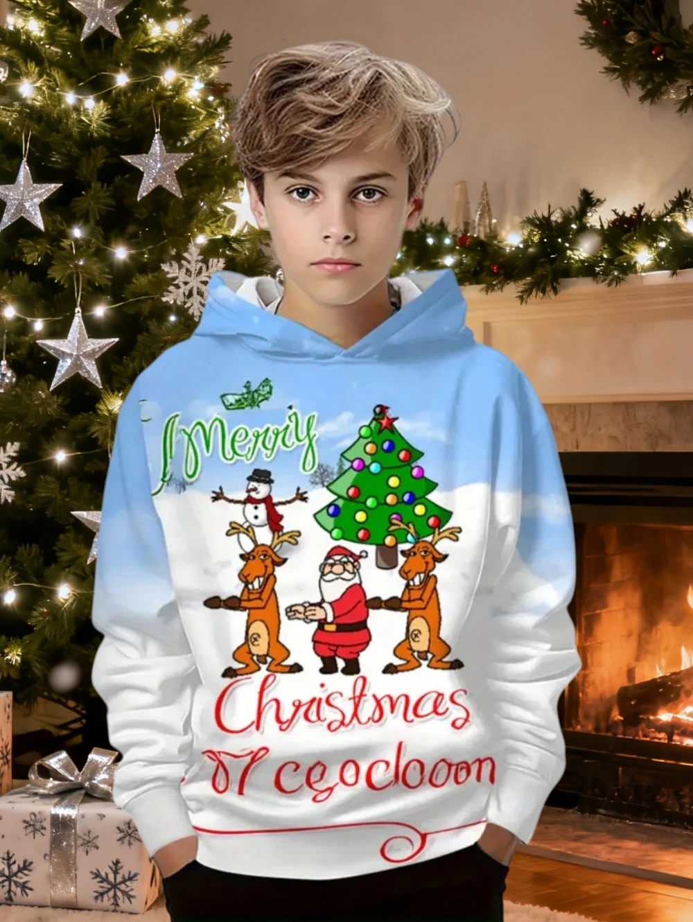 عيد الميلاد سانتا كلوز الأطفال هوديس 3D طباعة الأيائل طويلة الأكمام الخريف بلوزات الكرتون البلوز ملابس رياضية للأطفال