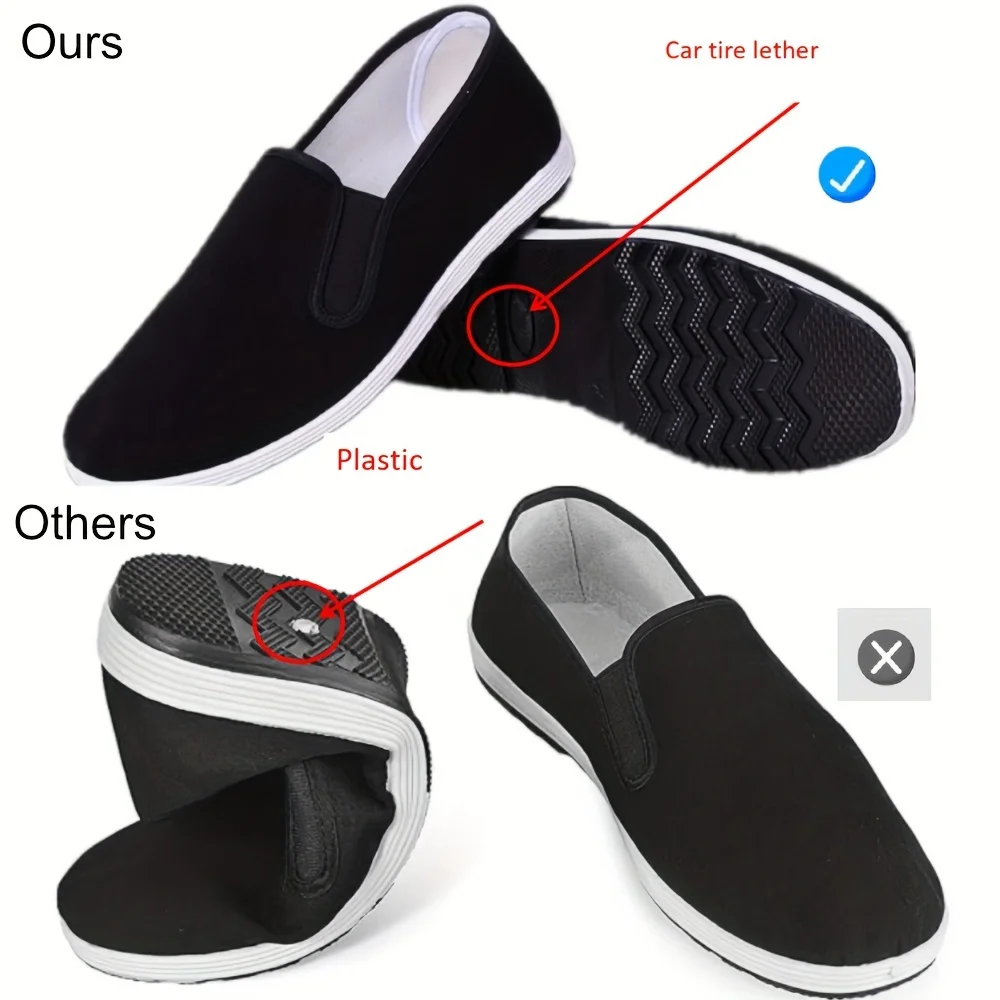 Traditional Kung Fu Cloth Shoes Black Rubber Sole Durable Leather Bottom Unisex Martial Arts Training Walking Casual Sneakers