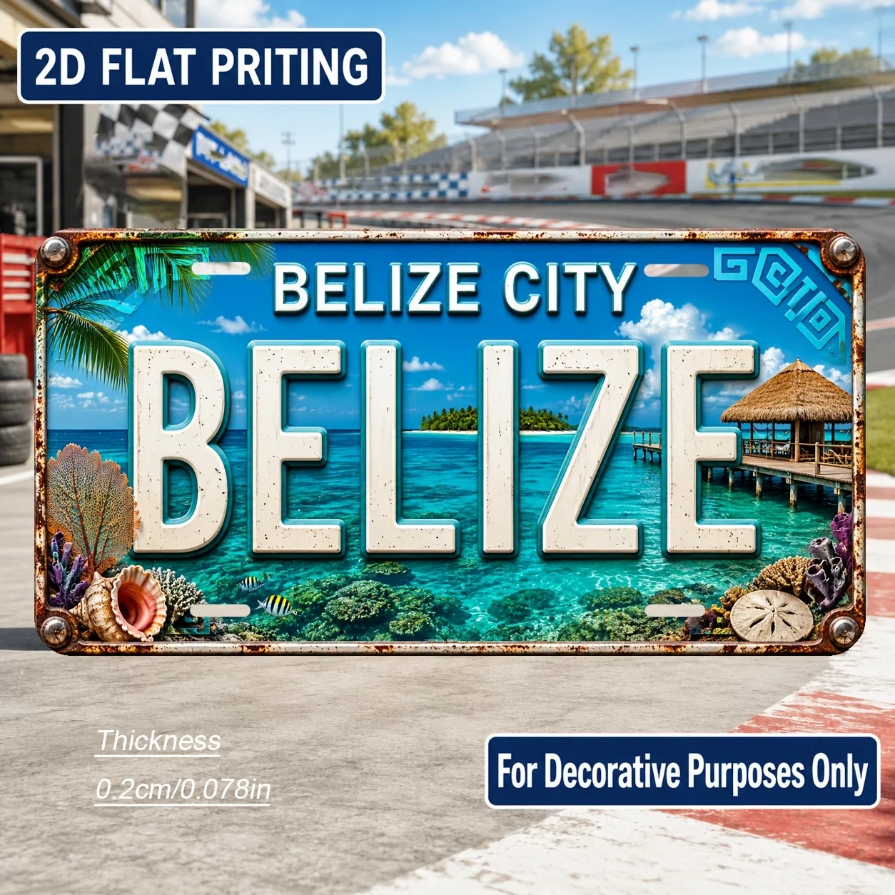 2D Flat - 【2D Flat】 2D Flat - [2D Flat] 2D Flat Printing, 1pc, Belize-Themed Vintage Sign, Home Decor, Birthday Gift, Retro Wall