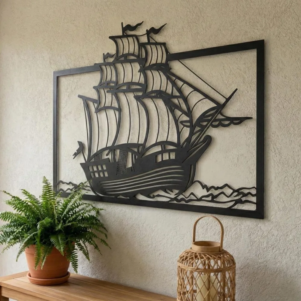 Metal Sailboat Wall Art, Coastal Nautical Home Decor for Marine Entry Sign