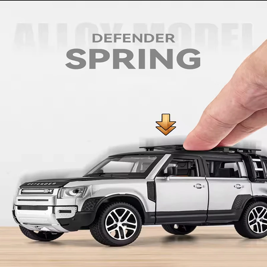1/24 range rover defender modelo carro pullback veículo brinquedo coleção para land rover novo defender 110, presente, com som e luz