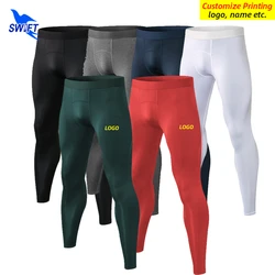 Customize LOGO Men's Sports Tights Stretch Compression Running Leggings Breathable GYM Fitness Quick Dry Long Training Pants