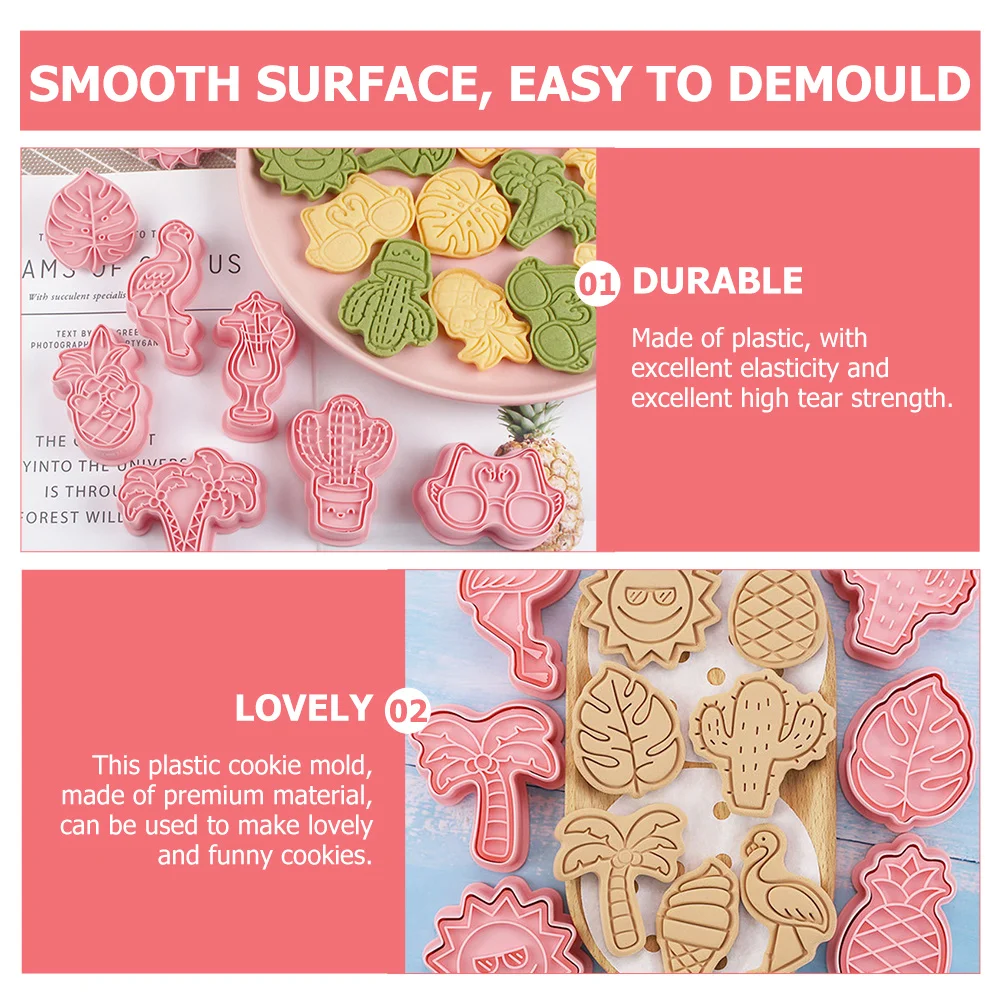 

8 Pcs Fun Cookie Stamps for Summer Beach Baking Plastic Mold Set Ideal for Fondant Cookies DIY Kitchen Tools