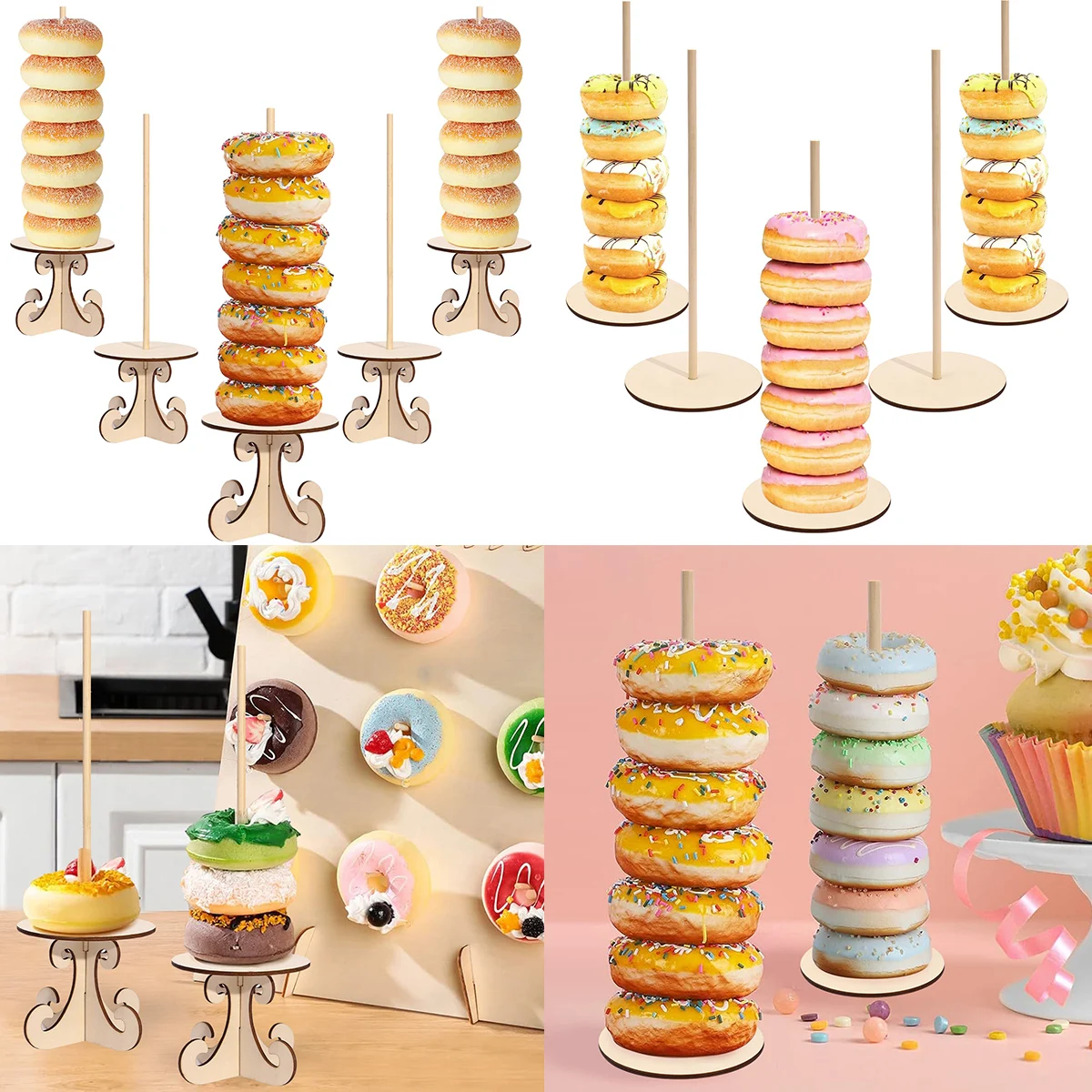 1pc Wooden Donut Stand, Perfect For Wedding, Birthday Party Decoration And Food Display Stand