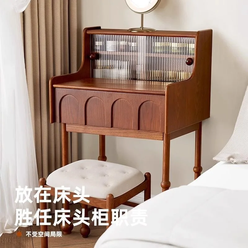 French medieval ash wood solid wood dressing table small apartment bedroom mini small dressing table integrated makeup table