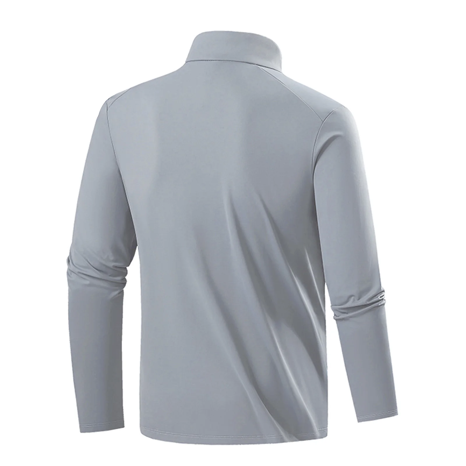 Adults Men Quick-Drying Golf Tops Zip-Up Stand Collar Long Sleeves Pullover T-shirt Casual Style Top for Golfing Tennis Sports