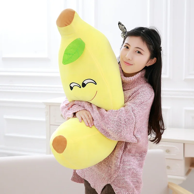 Adorável rosto engraçado sorriso banana planta criativa travesseiro almofada de pelúcia frutas legumes comida anti-stress macio menina crianças brinquedo presente