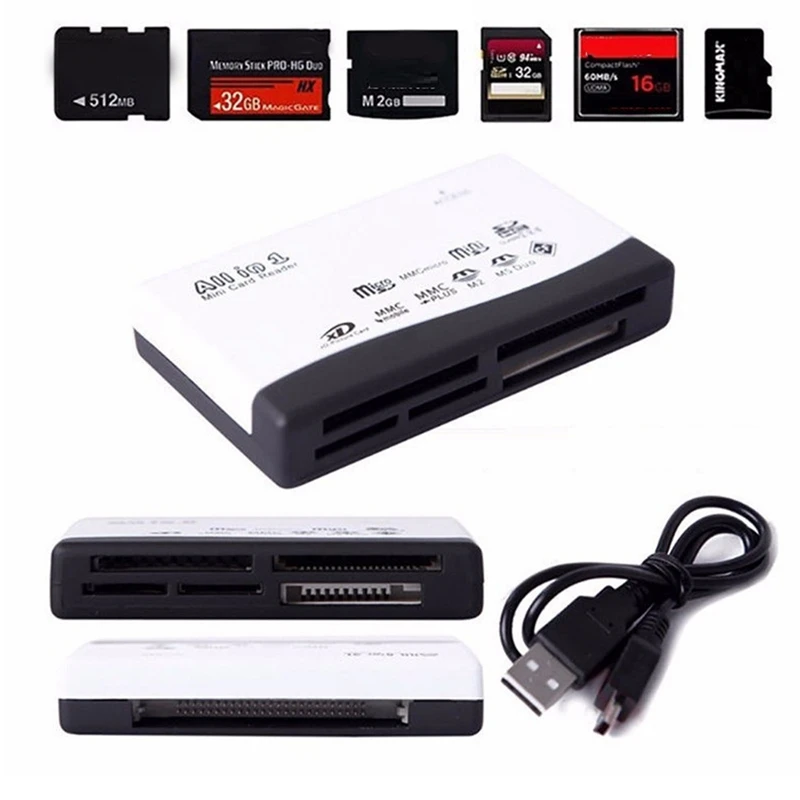 Card Reader USB2.0 Memory Card Reader Fast Data Transmission All In One Card Reader Support TF CF SD Mini SD MS XD