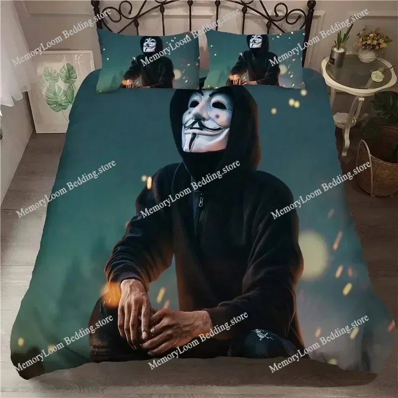 Anonymus with Mask Bedding Set Duvet Cover 3d Bedding Fashion Design Decoration King Duvet Cover Set Double Bed Set Bedding Sets