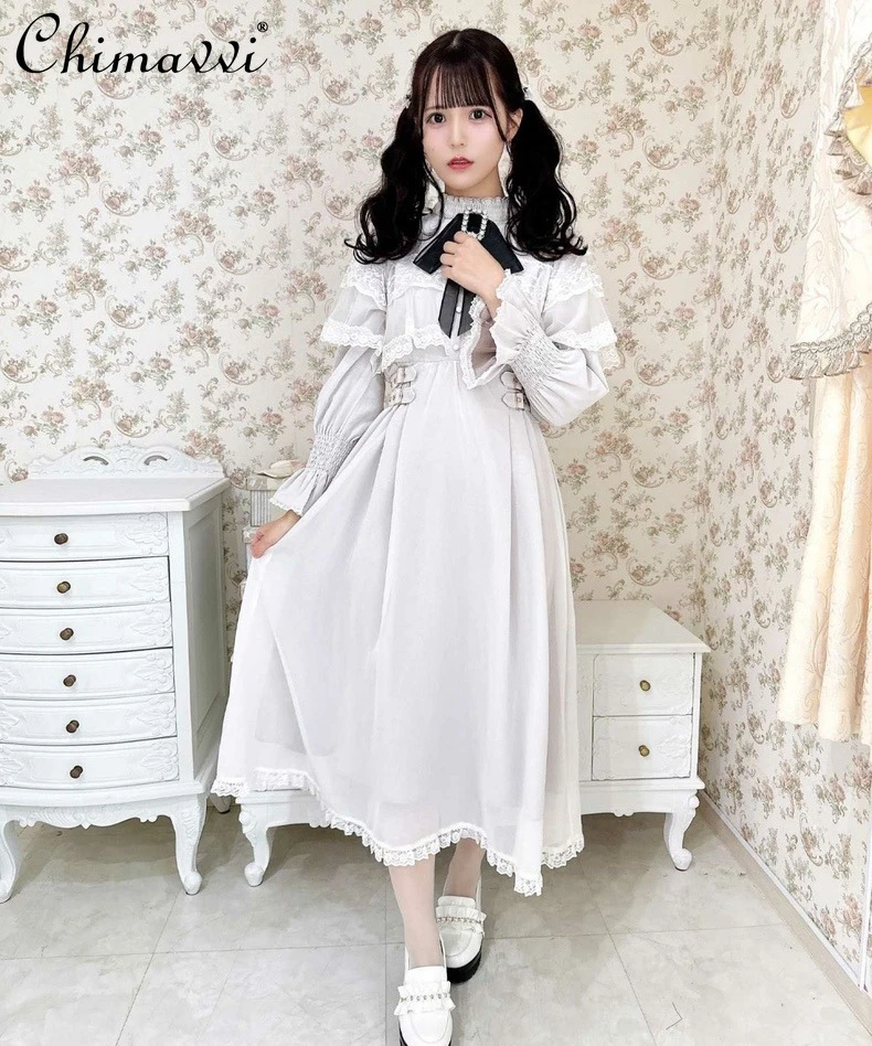 Japanese Mine Rojita Cape Shawl Dresses Women Spring and Autumn New Sweet Girl Cute Bow Long Sleeve Elegant Long Lolita Dress