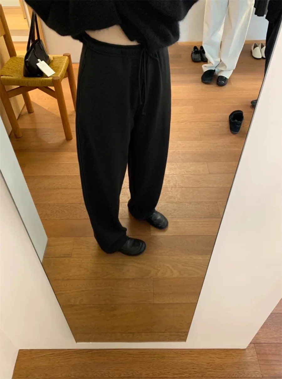 

Модные простые повседневные брюки для поездок на работу, с эластичной резинкой на талии, универсальные, свободного кроя, с высокой талией, длинные, прямые, из хлопка, износостойкие.