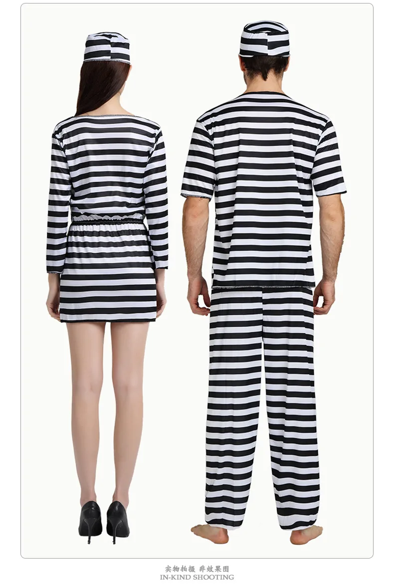 Halloween Stripe Prisoner Cosplay Costume para Homens e Mulheres, Holiday Party, Performance de Palco, Roupas Casal