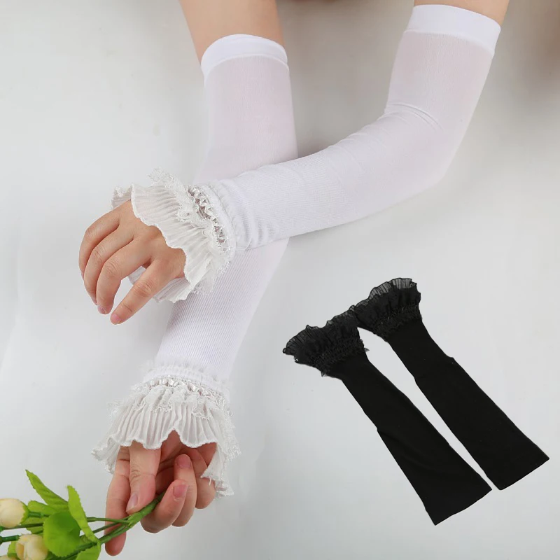 Summer Sunscreen Lace Arm Sleeve Women Arm Cover Mesh yarn Sun UV Protection Gloves Arm Cuffs Fingerless Outdoor Driving Gloves