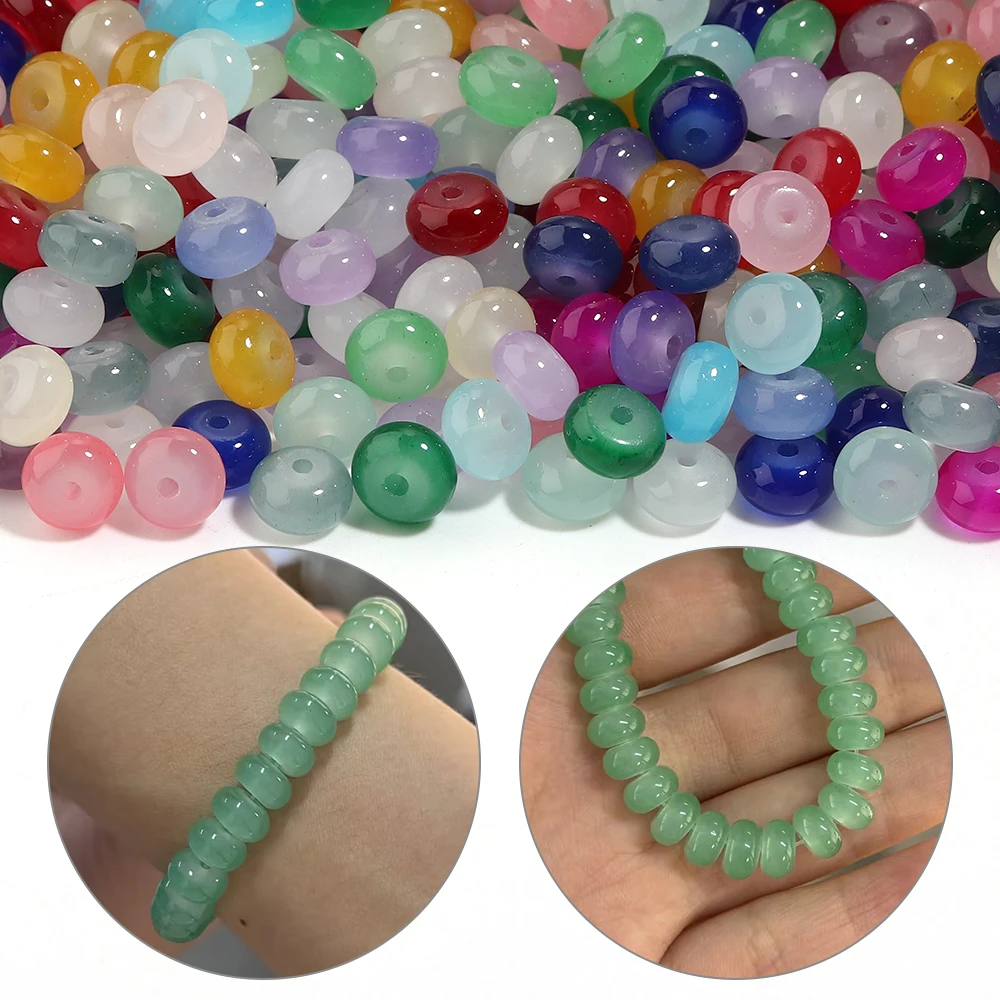 50/100 Stück bunte, transparente Glasperlen, flache, runde, lose Abstandshalterperlen für die Herstellung von Halsketten, Armbändern und Schmuck. – Detail 2
