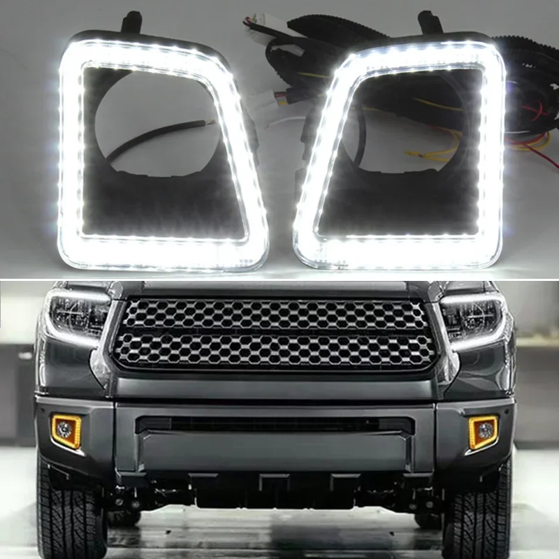

LED DRL Daylights For Toyota Tundra 2014 - 2020 2021 Auto Yellow Turn Signal Daytime Running Headlights