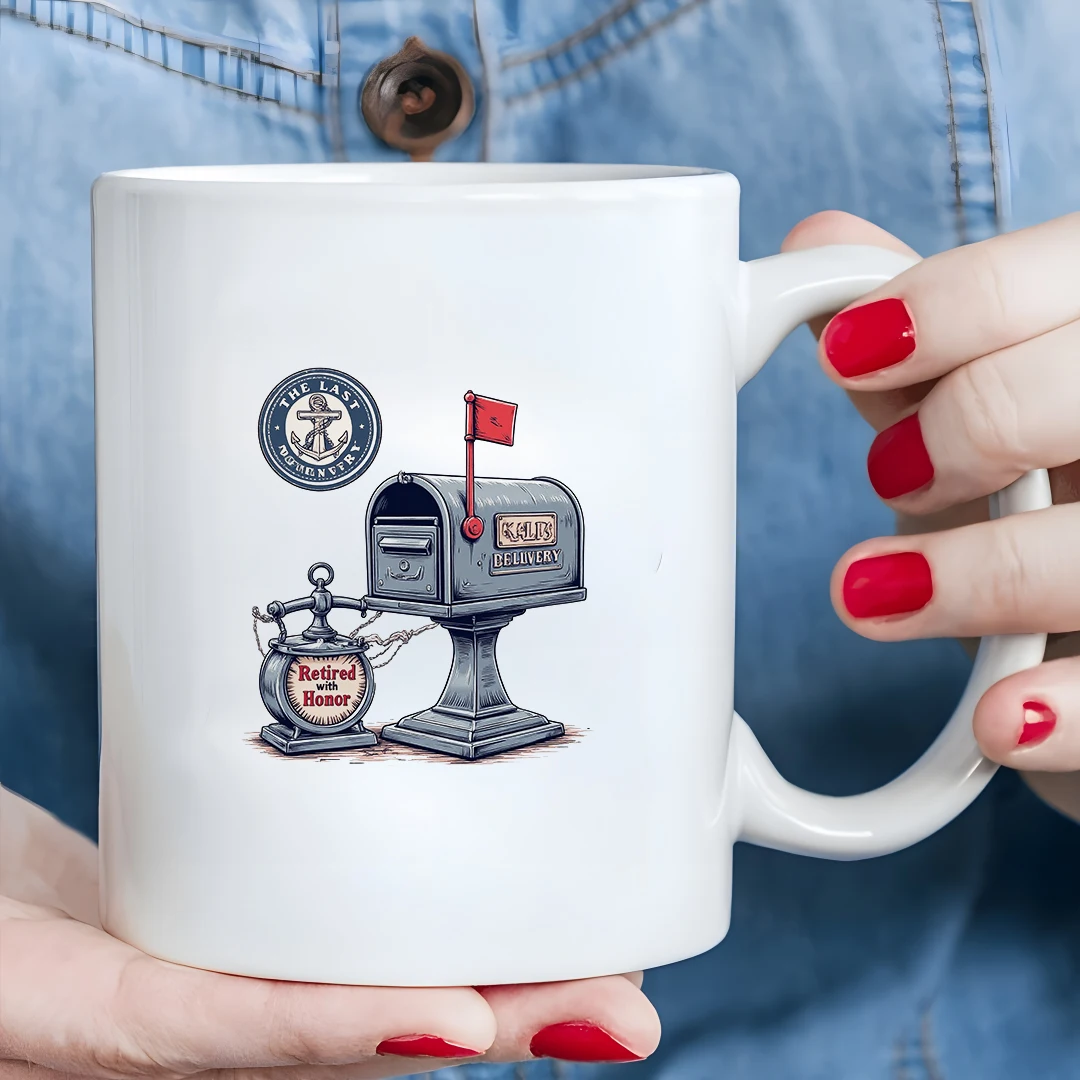 

Nostalgic Postbox Mug 11OZ Kids Cold & Hot Beverage Cup Christmas Gift Family Office Cup Honorary Retirement Navy Emblem Design