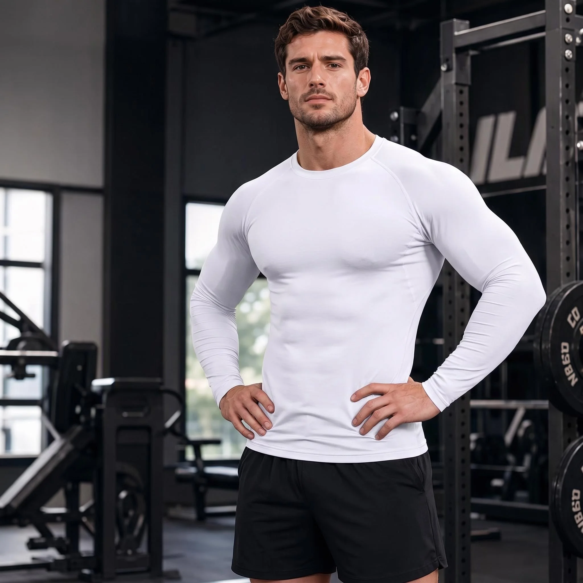 Mens Tight Compression Long Sleeve Shirt Elastic Sports Base Layer Top for Gym Fitness Training Running Autumn Spring