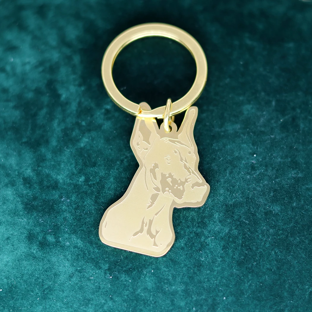 Stainless Steel Trendy Pointed Ears Dobermann Dog Keychain Pendant Animal Unisex Punk Jewelry Bag Car Key Rings Deco Supplies