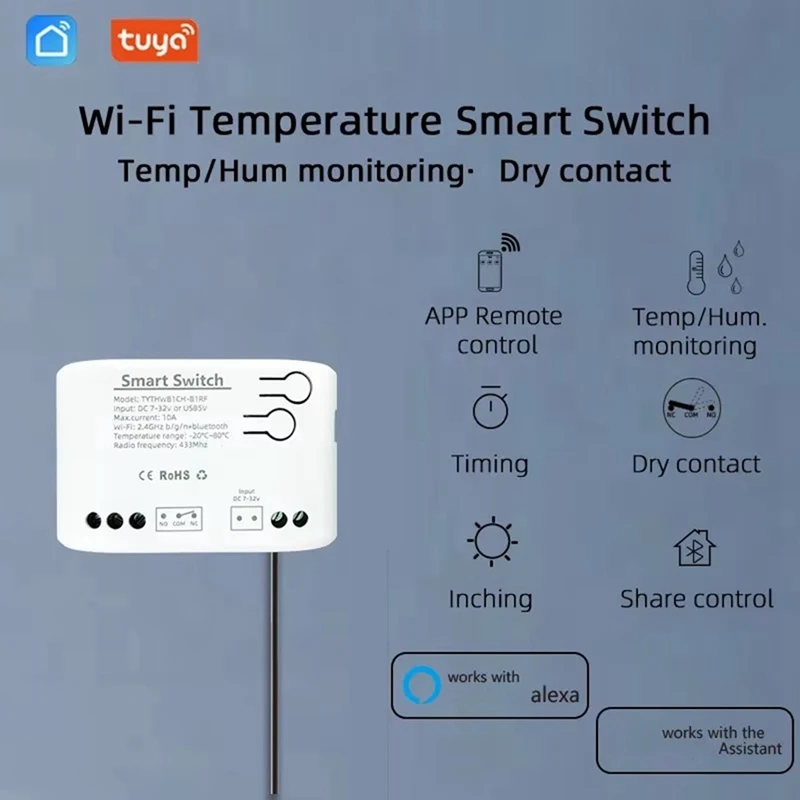 Tuya Smart Life Wifi Switch Relay Temperature Humidity Monitoring Thermostat Sensor Passive Dry Contact