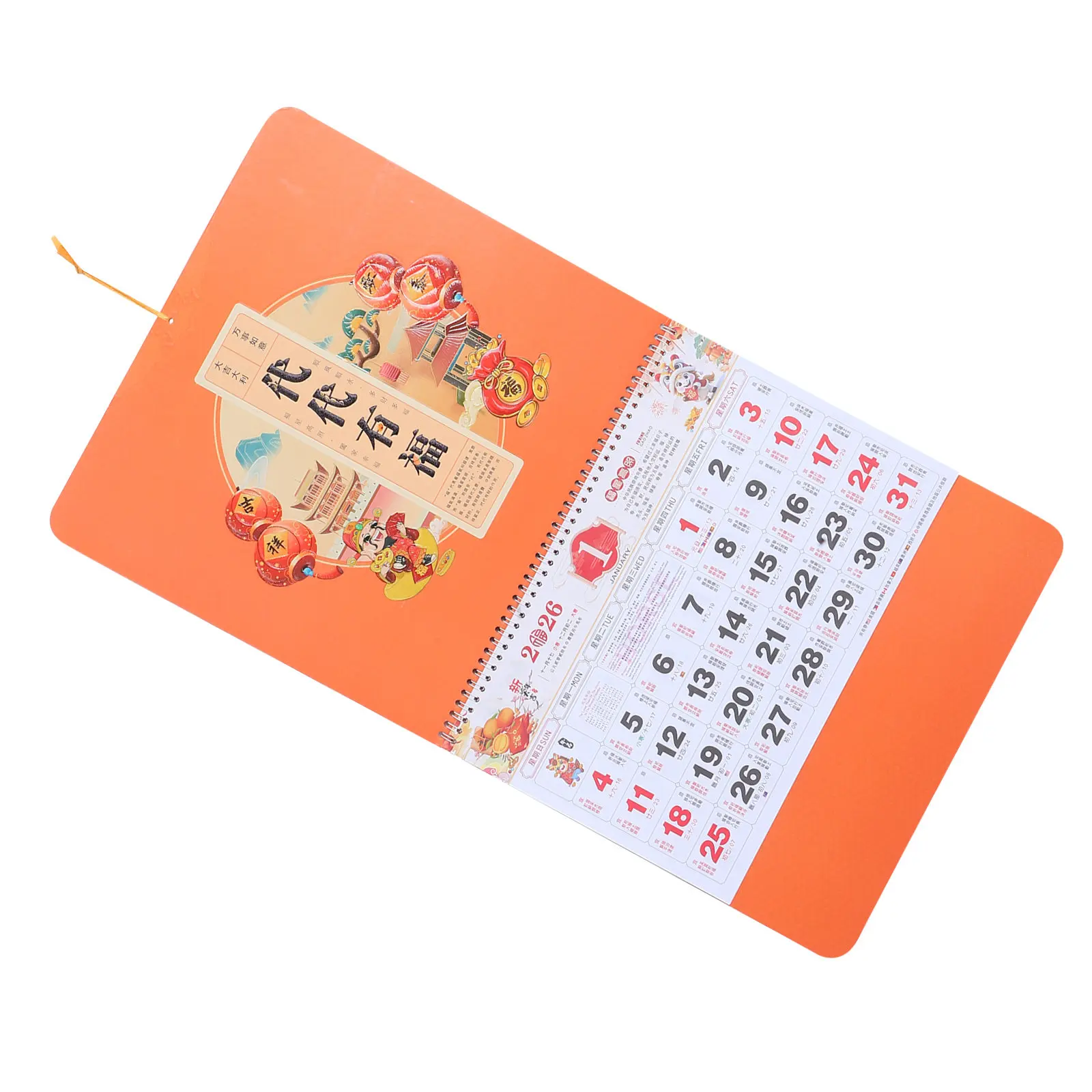 

Настенный календарь на 2026 год (Китайский календарь), Лунный год Лошади, традиционный дизайн с зодиакальными знаками, компактный, для дома и офиса, ежемесячный планировщик