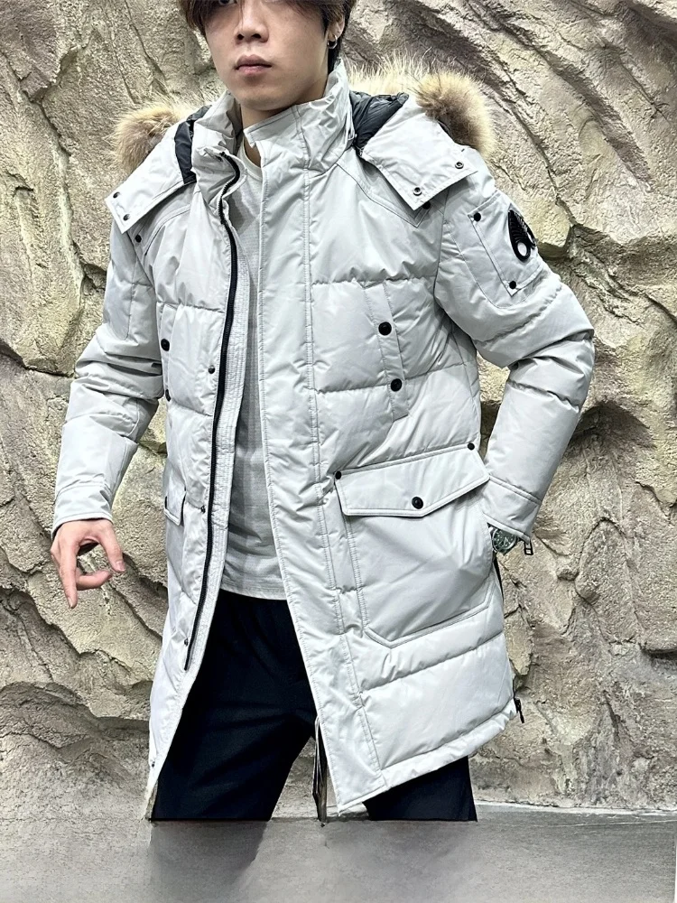 

Ciepło Du down Jaet Мужское уличное зимнее пальто средней длины с воротником из натурального меха, всепогодная молния с длинными рукавами