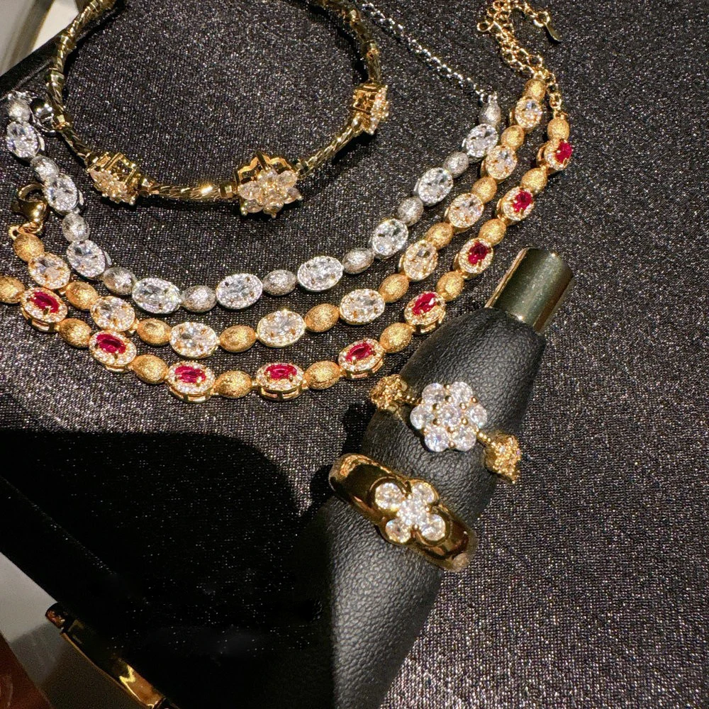 Vintage zircon colored gems red gem brushed bracelet luxury hand chain for women
