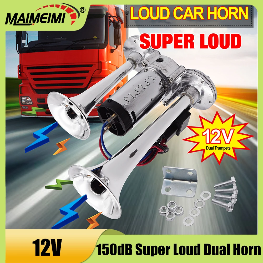 

12V 150db Super Loud Horn Waterproof Car Air Horn Dual Trumpets Speaker Auto Horns Siren Sound Alarm for Car Truck Boat SUV