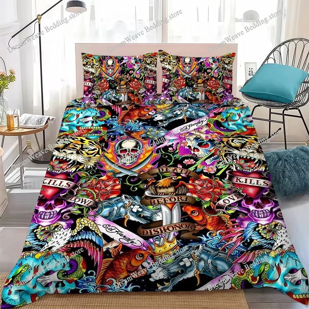 Fashion E-Ed H-Hardy Duvet Cover Set Home Style Bedding Soft Laundry Cotton Bed Student Dormitory GiftFQH