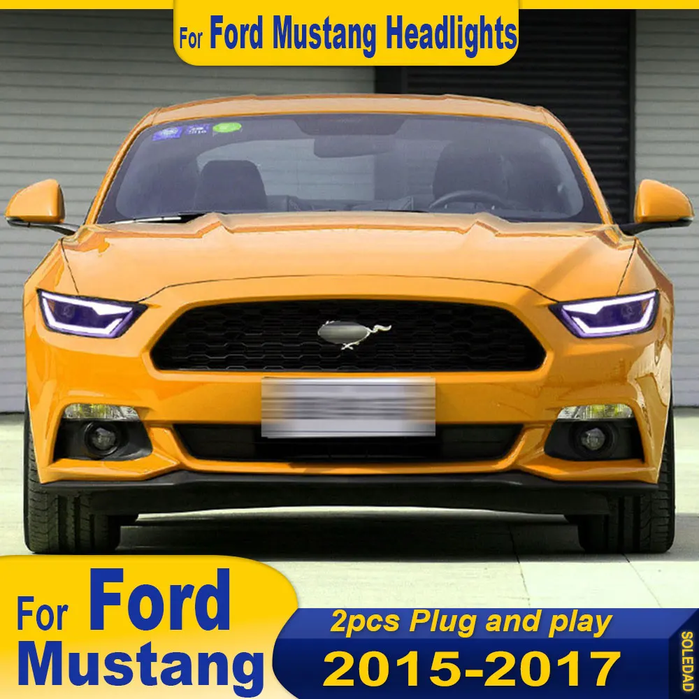 Car Full  LED Headlight Assembly For Ford Mustang 2015 2016 2017 Auto Fog DRL Brake Turn Signal Lamp Plug and Play  Assemblies