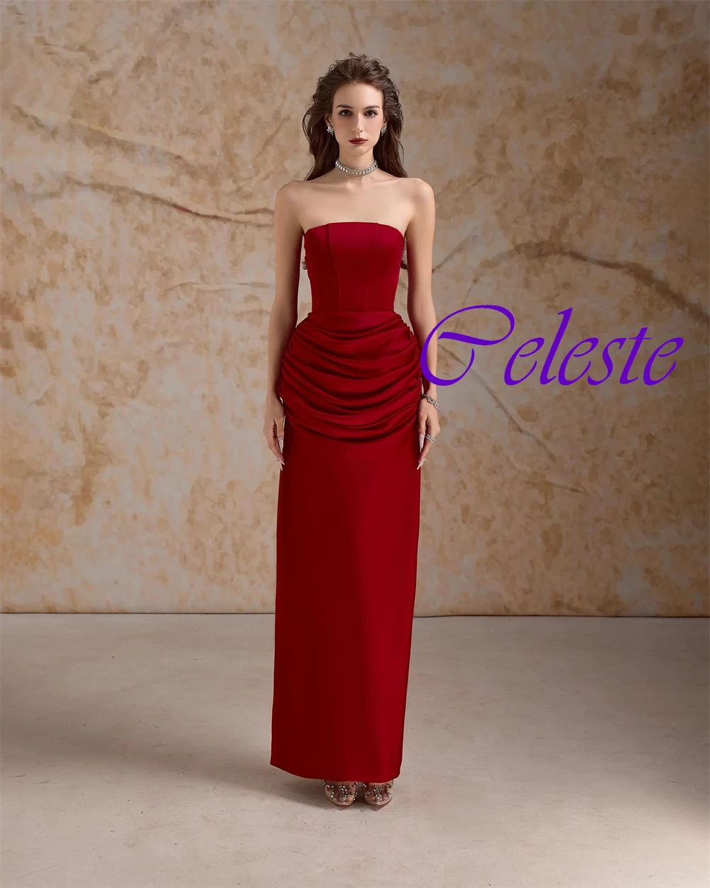 فستان سهرة فاخر من الساتان بدون حمالات مخصص، فساتين حفلة موسيقية كلاسيكية بدون أكمام، جودة عالية بطول الكاحل، فساتين مناسبة خاصة