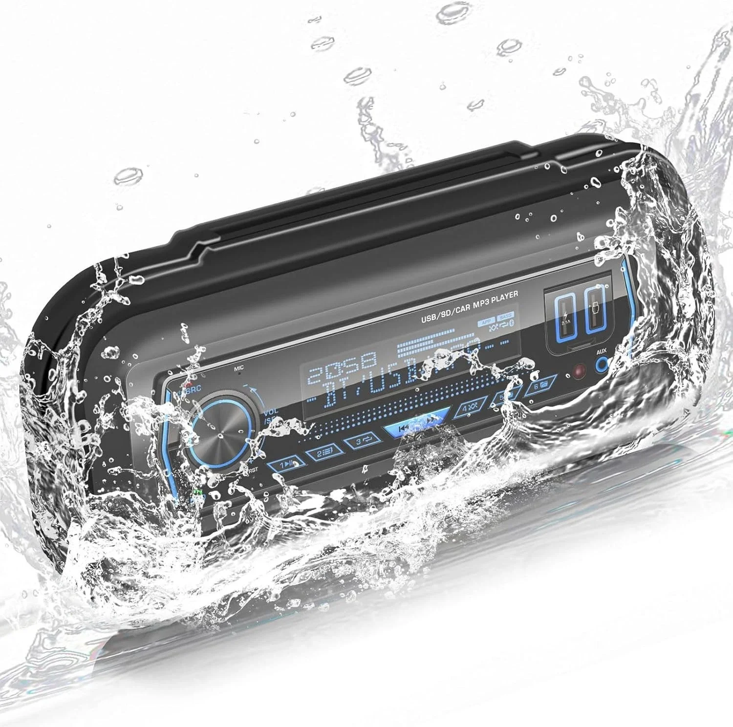 Single DIN Waterproof Marine Stereo Cover UV Resistant Dustproof Boat Radio Housing with Locking Mechanism Holder Box Yacht RV