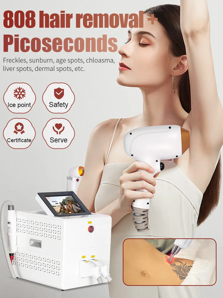 2-in-1 diode and Nd YAG laser hair removal Trrple Wave professional picosecond laser machine for removing tattoo pigment spots