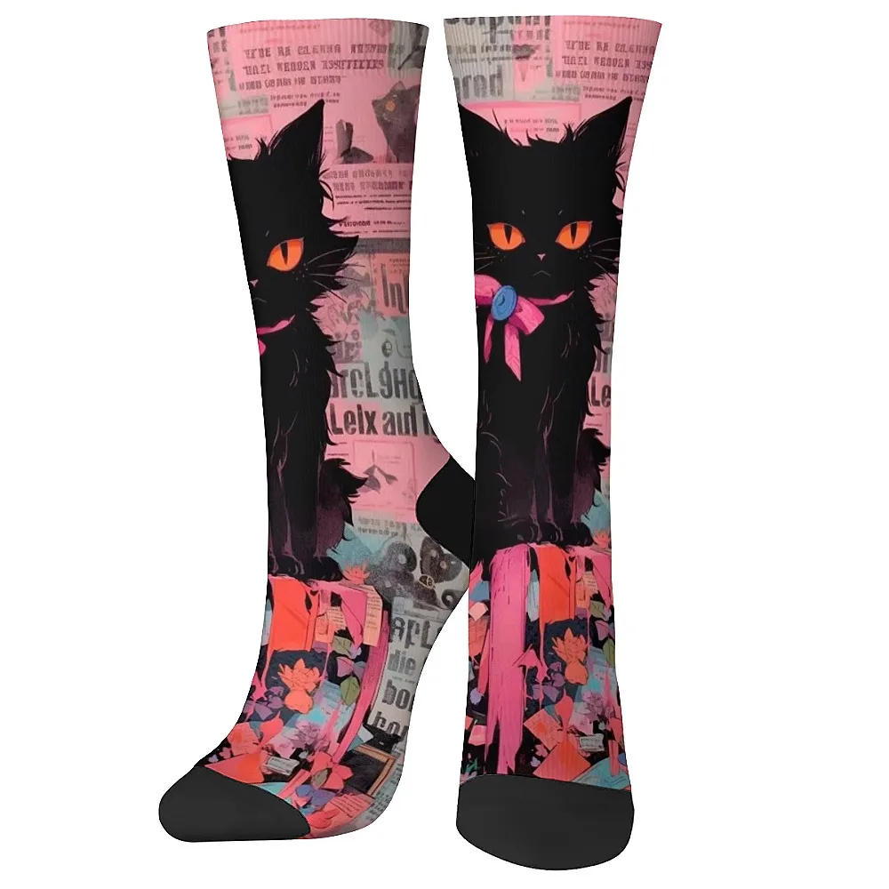 Nuevos calcetines de moda para hombre, calcetines con estampado de gato divertido de dibujos animados, cómodos y suaves, estilo de tendencia hip hop, deportes de ocio al aire libre.