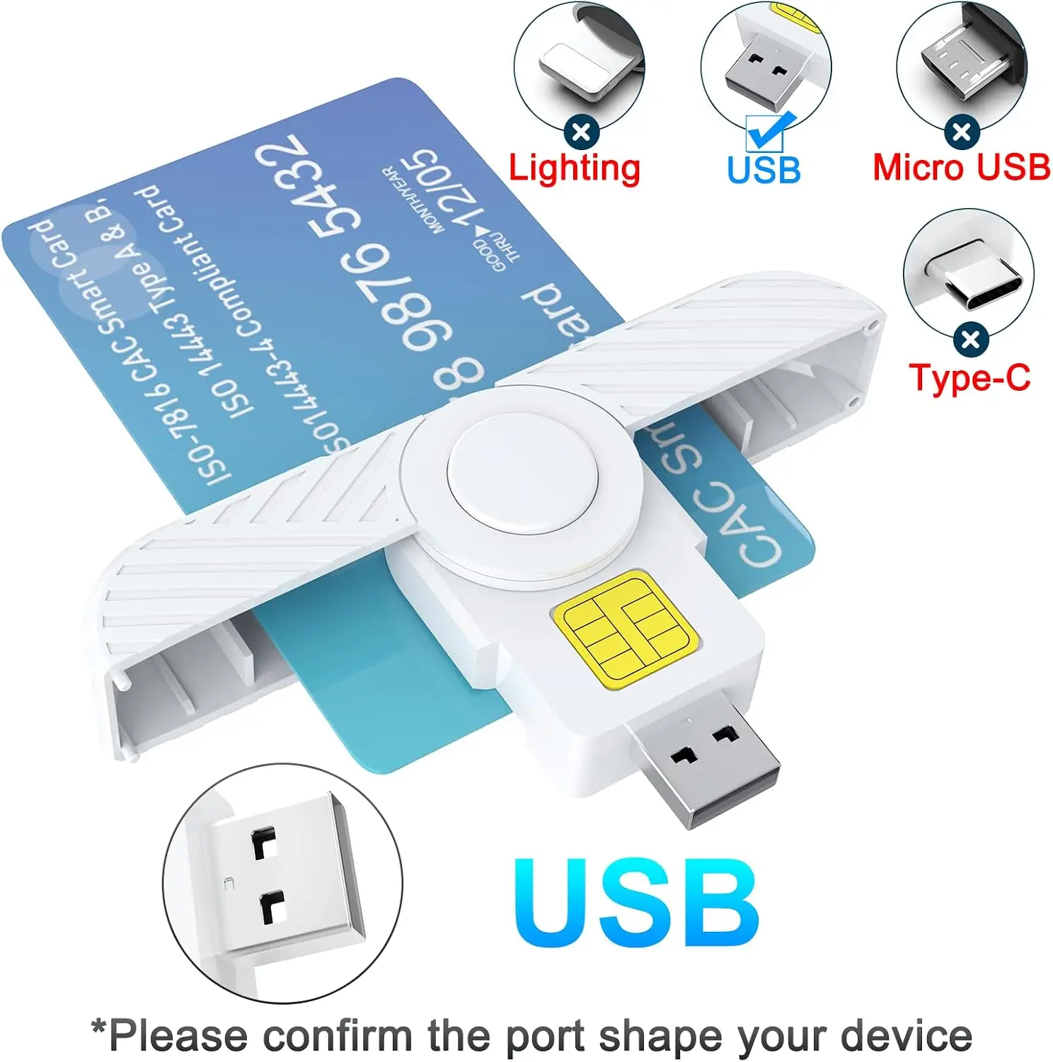 USB CAC Smart Card Reader, DOD Military Common Access PIV Readers Compatible with Windows, Mac OS and Android Phone